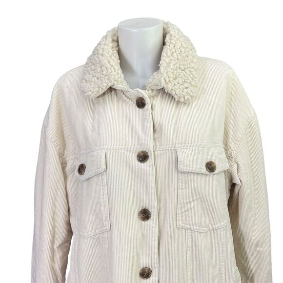 Lucky Brand Womens Corduroy Sherpa Trim Quilt Lined Button Down Coat sz XL‎ NEW - Picture 3 of 11